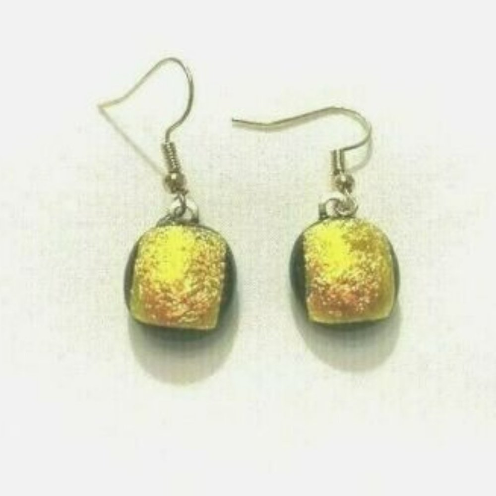 "Handmade" Inca Gold Design "Dichoric" Curve Square Glass Earrings (JM003)